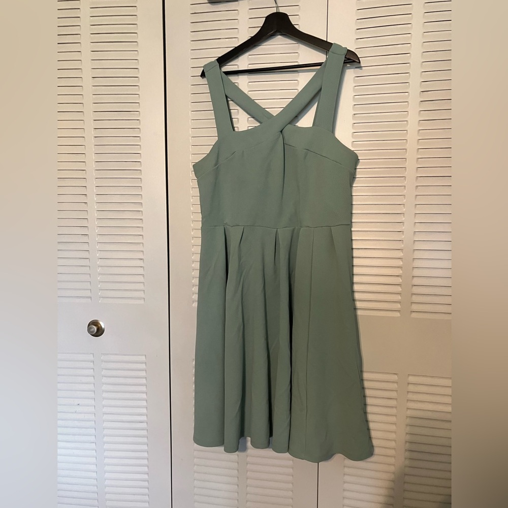Torrid Sage Green Retro Inspired Cross Neck Pleated Dress